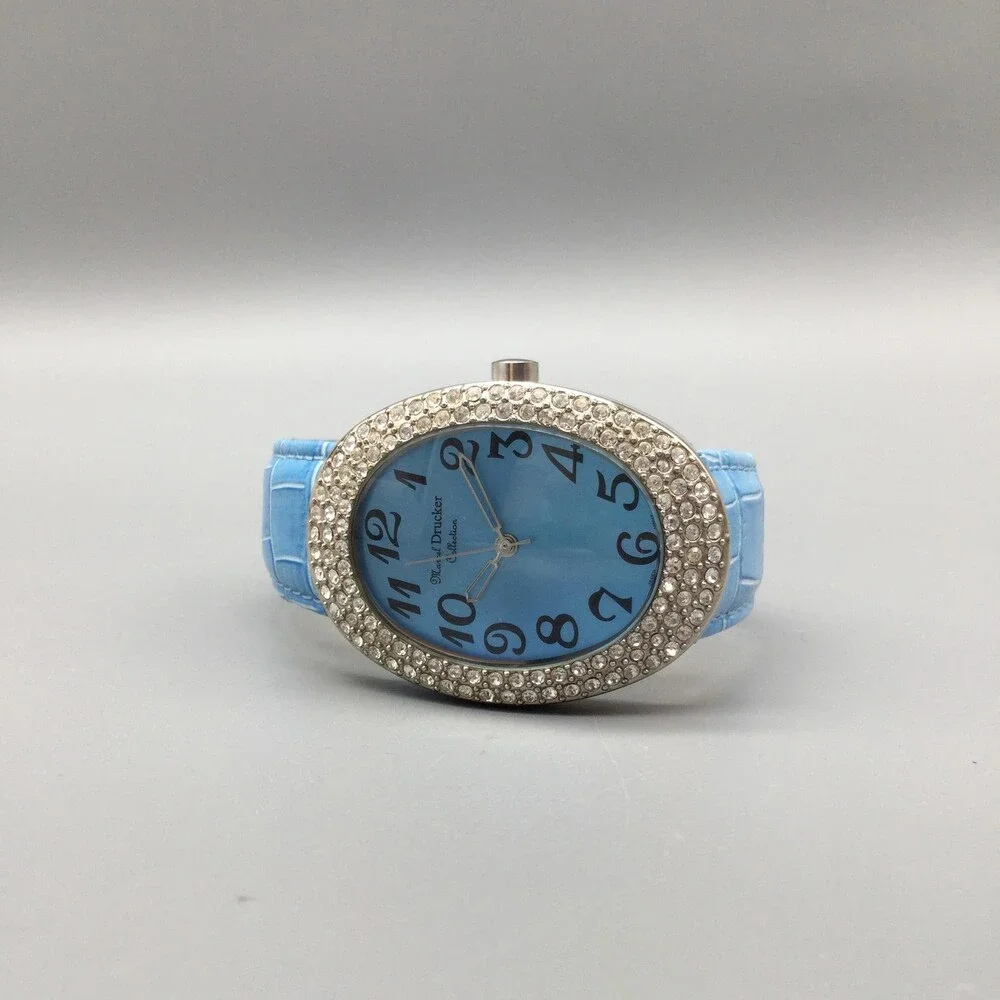 Manuel Drucker Womens Watch 33mm Blue Dial Crystals Leather 22-903 New Battery